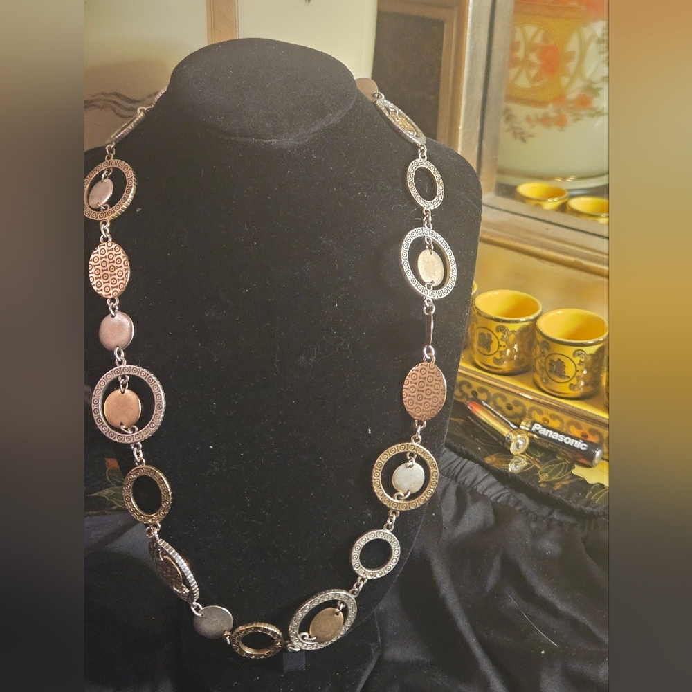 Premier Designs Vintage Mixed Metal Oval Disc Statement Necklace